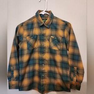 DIXXON YOUTH Plaid Button-Up Shirt in Yellow and Green MEDIUM